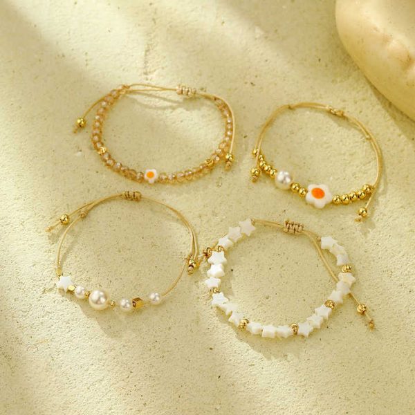 Bohemia Sunflower Pearl Crystal Copper Beaded Braid Bracelets Set for Friendship Jewelry Girl Gift