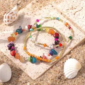 Handmade 3Pcs Bohemian Multicolor Turquoise Crystal Rhinestone Beaded Stretch Bracelet Set for Women & Men