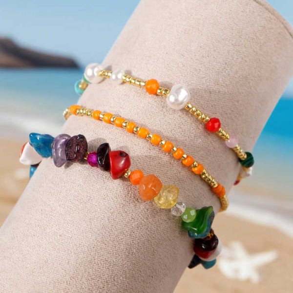 Handmade 3PCS Bohemian Beaded Bracelet Set Multicolor Semi Precious Gemstone Stretch Bracelet Fashion Jewelry for Women