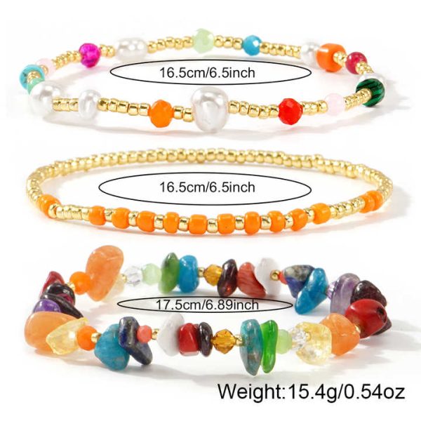 Handmade 3PCS Bohemian Beaded Bracelet Set Multicolor Semi Precious Gemstone Stretch Bracelet Fashion Jewelry for Women