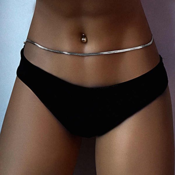 Fashion Women's 18k Gold Metal Beach Jewelry Simple Africa Flat Herringbone Snake Fine Jewelry Body Waist Chain