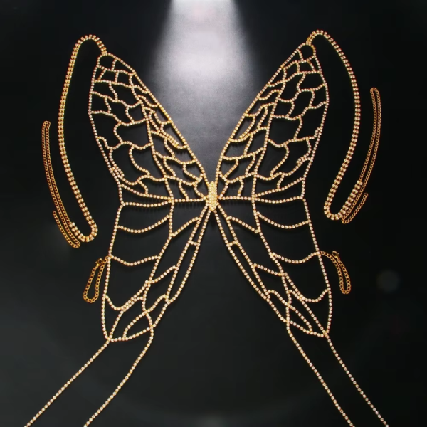 Gold-Plated Women's Bikini Chest Chain Trendy Full Diamond Rhinestone Butterfly Design Body Jewelry for Adults for Parties