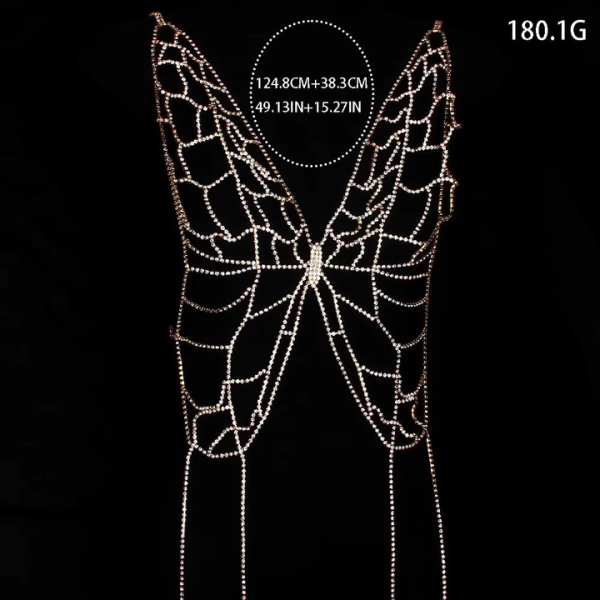 Gold-Plated Women's Bikini Chest Chain Trendy Full Diamond Rhinestone Butterfly Design Body Jewelry for Adults for Parties