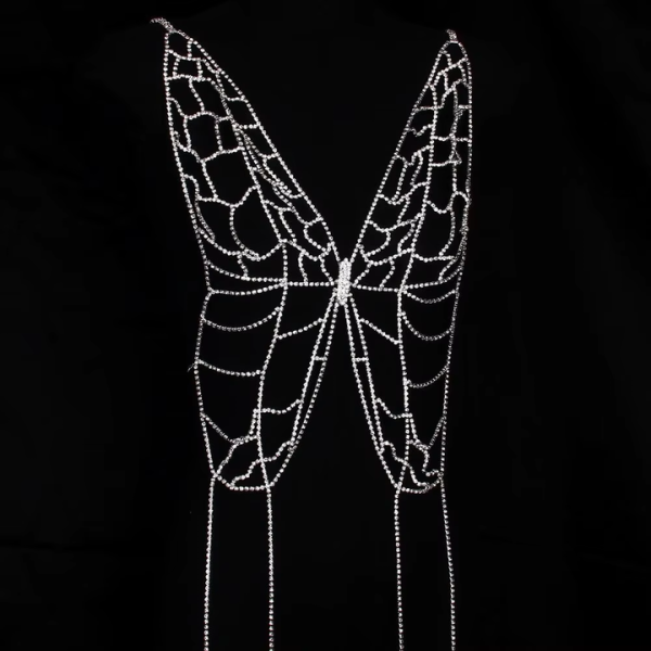 Gold-Plated Women's Bikini Chest Chain Trendy Full Diamond Rhinestone Butterfly Design Body Jewelry for Adults for Parties
