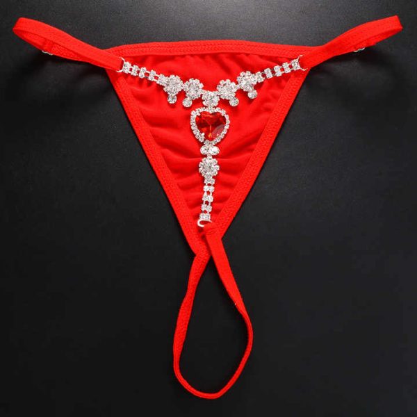European Best Sale Fashion Jewelry Body Chain Black Red Sexy Women Adjustable Crystal CZ Heart Thong Panties Body Chain Jewelry