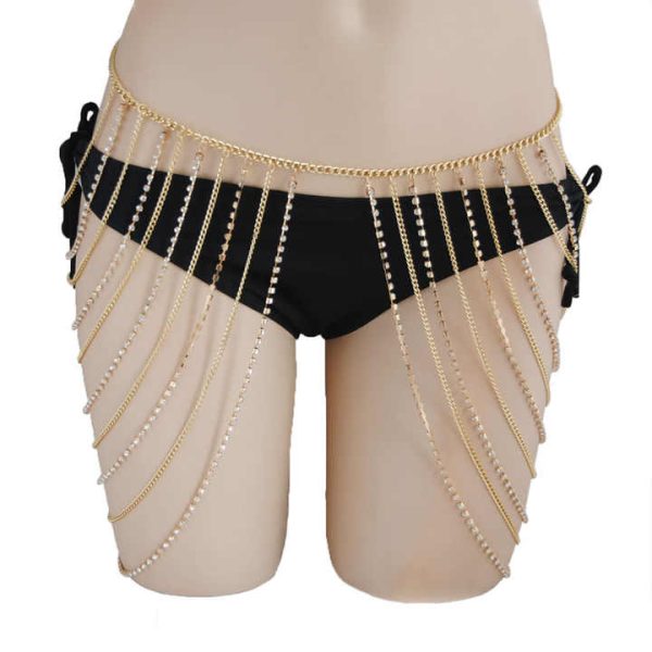 Simple Personality Matching Geometric Waist Chain Metal Rhinestone Multi-Layer Tassel Fashion Body Chain