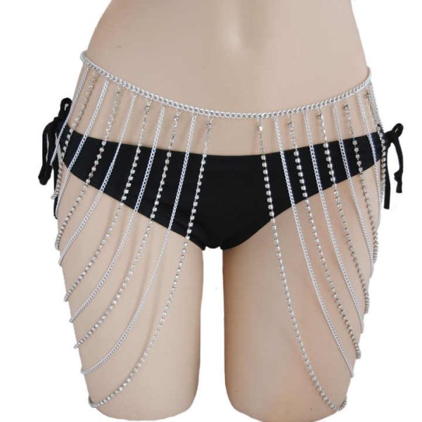 Simple Personality Matching Geometric Waist Chain Metal Rhinestone Multi-Layer Tassel Fashion Body Chain