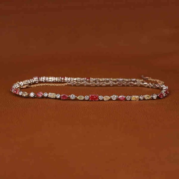 Multi Shape Cut Lab Grown Diamond Tennis Luxury Necklace 18KT Solid Gold Fashionable Iced Out Tennis Chain for Birthday Gift