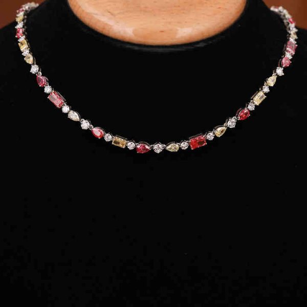 Multi Shape Cut Lab Grown Diamond Tennis Luxury Necklace 18KT Solid Gold Fashionable Iced Out Tennis Chain for Birthday Gift