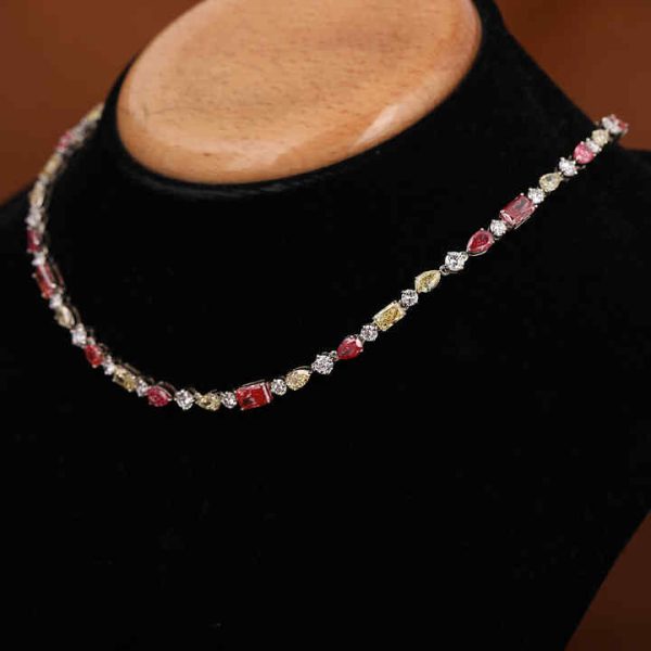 Multi Shape Cut Lab Grown Diamond Tennis Luxury Necklace 18KT Solid Gold Fashionable Iced Out Tennis Chain for Birthday Gift