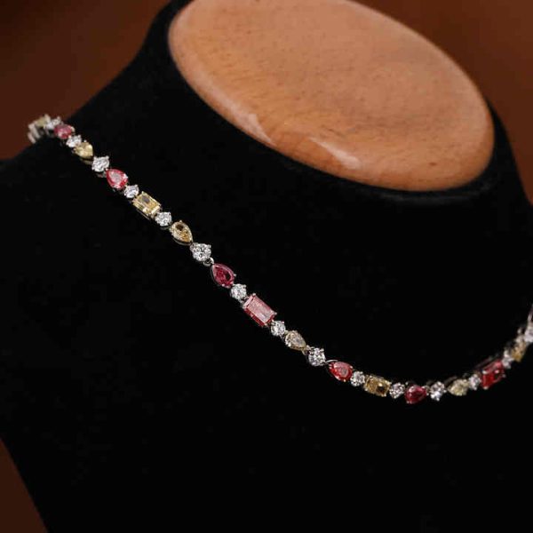 Multi Shape Cut Lab Grown Diamond Tennis Luxury Necklace 18KT Solid Gold Fashionable Iced Out Tennis Chain for Birthday Gift
