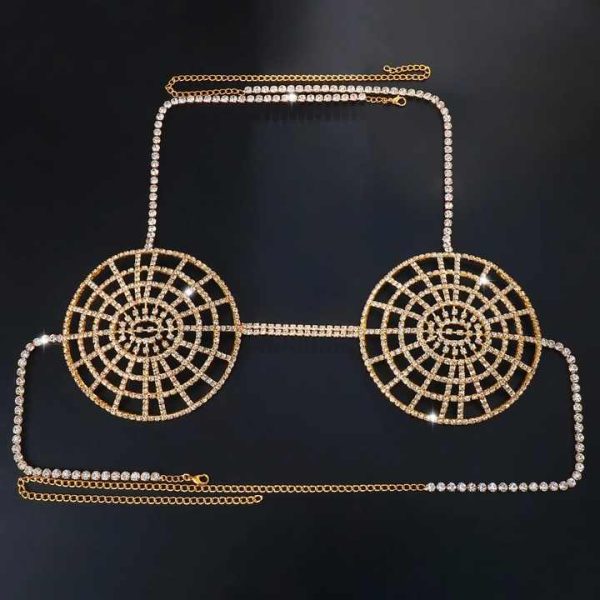 Body Chain Sexy Full Rhinestone Hollow Woven Mesh Bikini Suit Chain Body Chain Set Rhinestone Beach Luxury Fashion Body Jewelry