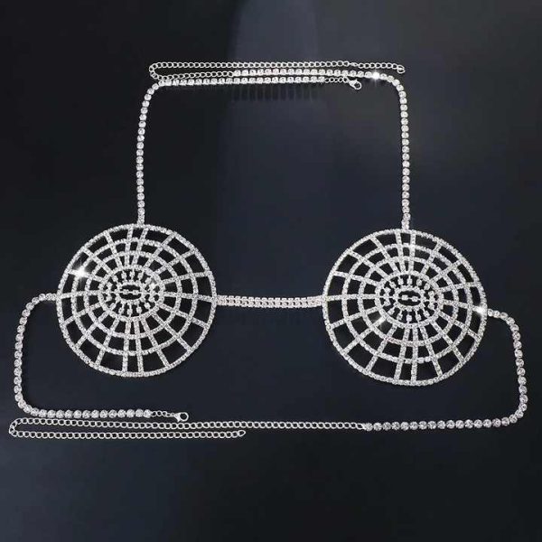 Body Chain Sexy Full Rhinestone Hollow Woven Mesh Bikini Suit Chain Body Chain Set Rhinestone Beach Luxury Fashion Body Jewelry