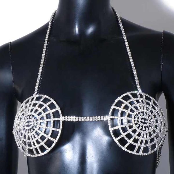 Body Chain Sexy Full Rhinestone Hollow Woven Mesh Bikini Suit Chain Body Chain Set Rhinestone Beach Luxury Fashion Body Jewelry