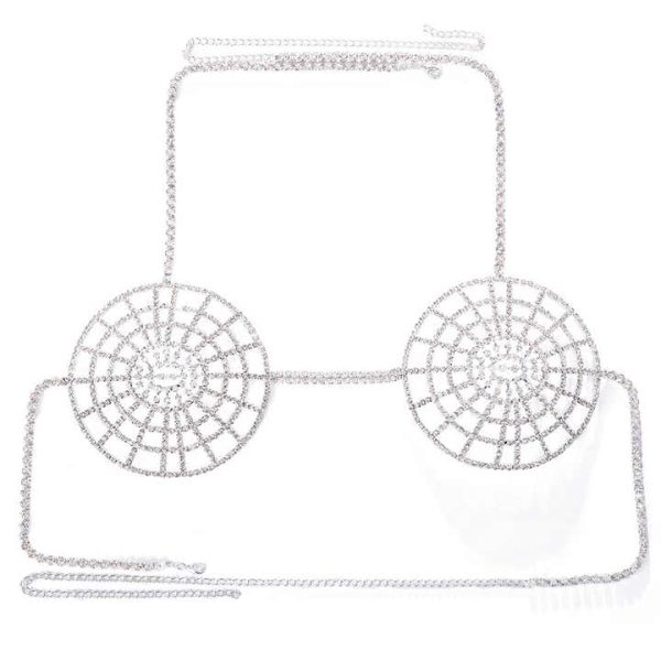 Body Chain Sexy Full Rhinestone Hollow Woven Mesh Bikini Suit Chain Body Chain Set Rhinestone Beach Luxury Fashion Body Jewelry