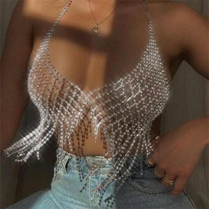 Sexy Net Bra Body Chain Crystal Dress Fine Rhinestone Top Women Lingerie Sexy Hot Nighty Sexy Net for Party