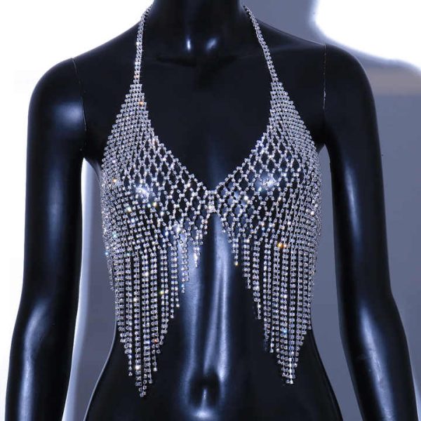 Sexy Net Bra Body Chain Crystal Dress Fine Rhinestone Top Women Lingerie Sexy Hot Nighty Sexy Net for Party