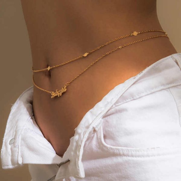 Hot Fashion Alloy Gold Plated Multi Layers Waist Body Chain Babygirl Pendant Waist Body Chain Sexy for Women