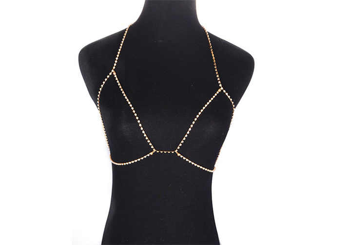 Hot Sale Women Summer Beach Bikini Bra Body Chain Silver Gold Plated Sexy Rhinestone Body Chain Tops