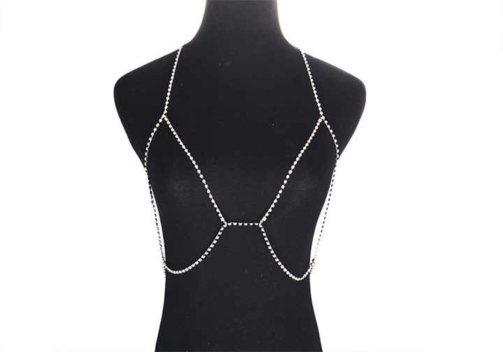 Hot Sale Women Summer Beach Bikini Bra Body Chain Silver Gold Plated Sexy Rhinestone Body Chain Tops