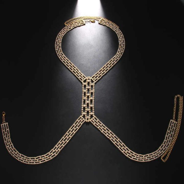 Festival Silver Body Chain Harness Men Hollow Out Props Rhinestone Sexy Men Chest Chains Rave Jewelry Adjustable