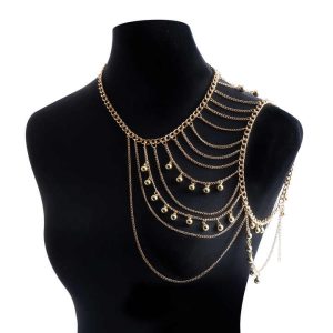 Hiphop Style Gold Plated Shoulder Chain for Women - Princess Cut Zircon Body Jewelry with Claw Setting