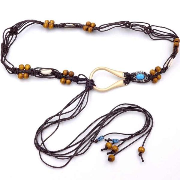 Everything U Shape Metal Buckle Wax Rope Hand-Woven Belt Shell Decorative Dress Waist Decorative Ethnic Style Waist Chain Tide