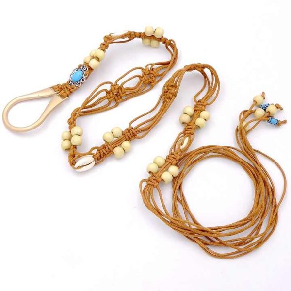 Everything U Shape Metal Buckle Wax Rope Hand-Woven Belt Shell Decorative Dress Waist Decorative Ethnic Style Waist Chain Tide