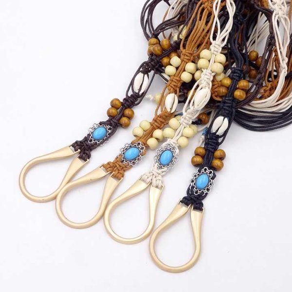 Everything U Shape Metal Buckle Wax Rope Hand-Woven Belt Shell Decorative Dress Waist Decorative Ethnic Style Waist Chain Tide