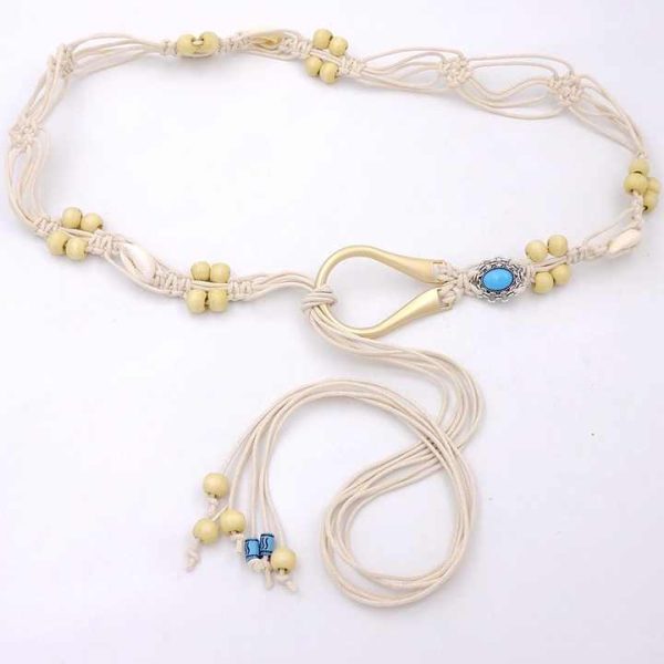 Everything U Shape Metal Buckle Wax Rope Hand-Woven Belt Shell Decorative Dress Waist Decorative Ethnic Style Waist Chain Tide