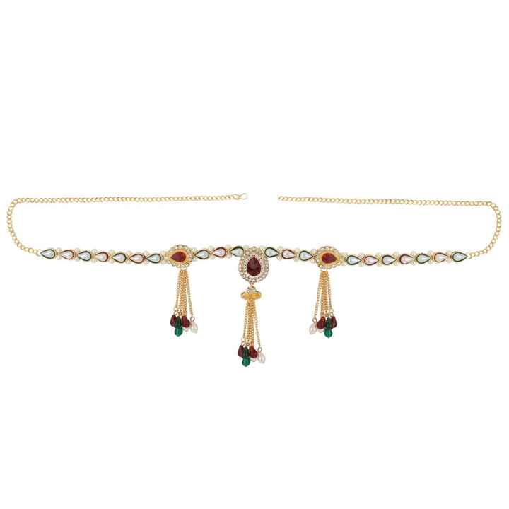 Indian Fashion Jewelry Gold Plated Crystal Waist Belt Belly Chain Kamarbandh Bridal Body Jewelry for Bridal
