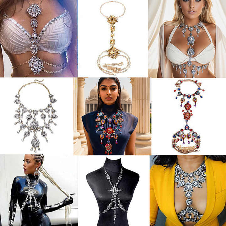 Luxury Fashion Women's Body Chain With Crystal Rhinestone Waterdrop Necklace Exaggerated Swimsuit Jewelry Sexy Body Chain