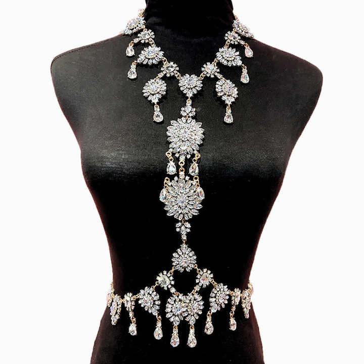 Luxury Fashion Women's Body Chain With Crystal Rhinestone Waterdrop Necklace Exaggerated Swimsuit Jewelry Sexy Body Chain