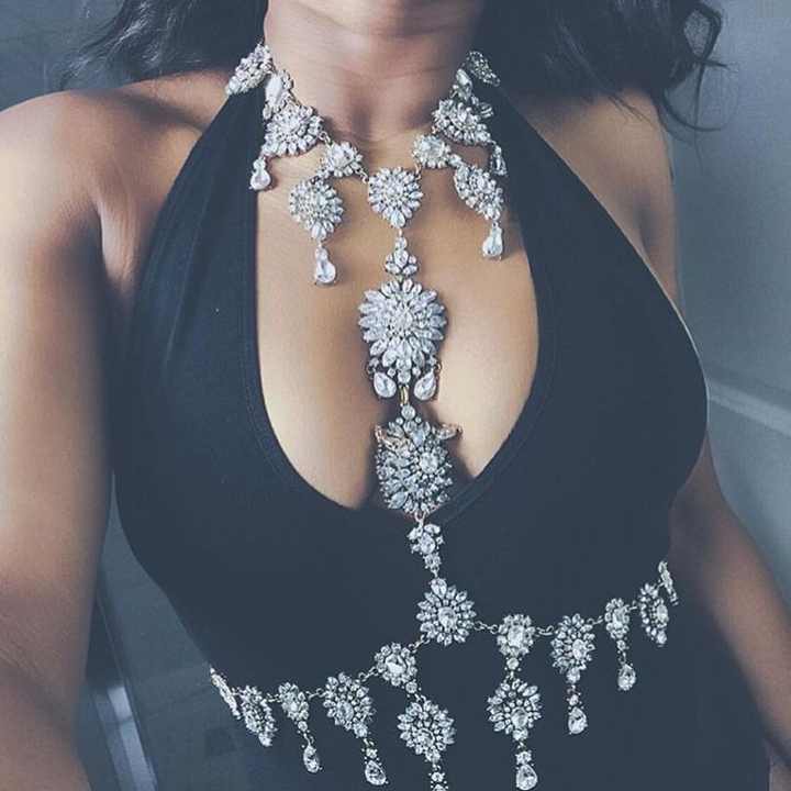Luxury Fashion Women's Body Chain With Crystal Rhinestone Waterdrop Necklace Exaggerated Swimsuit Jewelry Sexy Body Chain