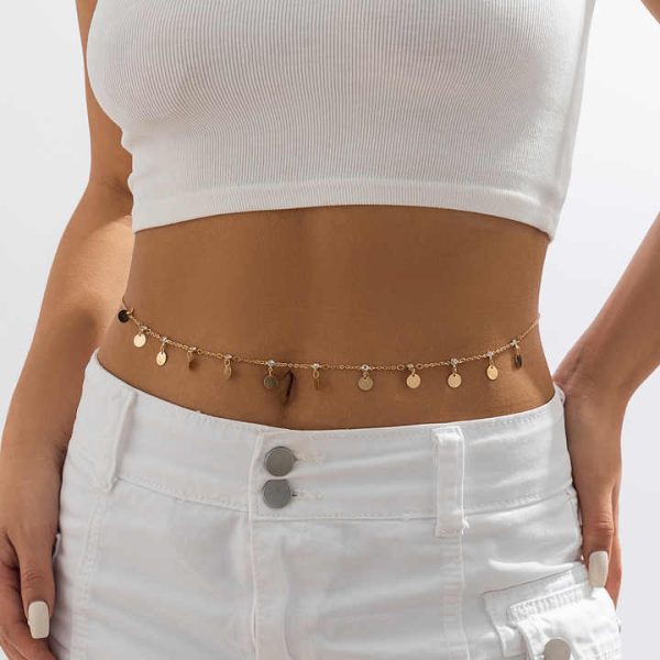 QIFEI Simple Tassel Sequin Waist Chain Body Jewelry Punk Zircon Rhinestone Waist Chain Women