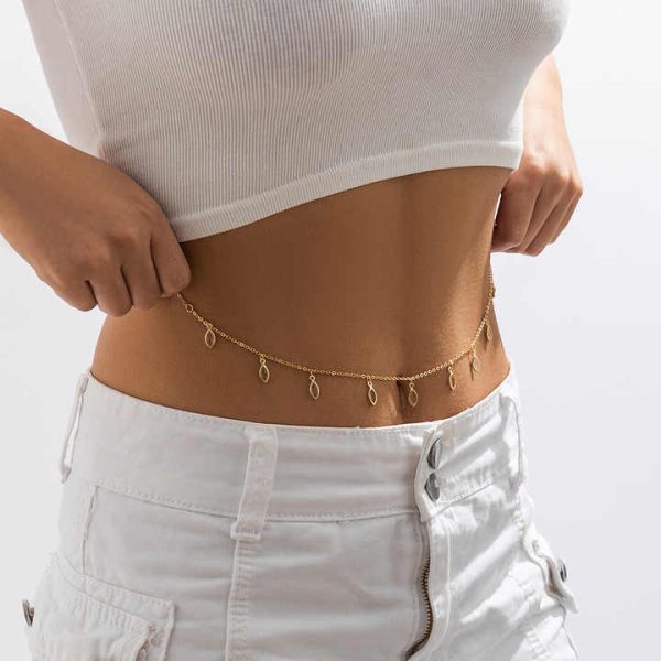 QIFEI Simple Tassel Sequin Waist Chain Body Jewelry Punk Zircon Rhinestone Waist Chain Women