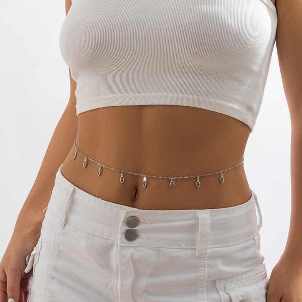QIFEI Simple Tassel Sequin Waist Chain Body Jewelry Punk Zircon Rhinestone Waist Chain Women