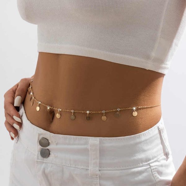 QIFEI Simple Tassel Sequin Waist Chain Body Jewelry Punk Zircon Rhinestone Waist Chain Women