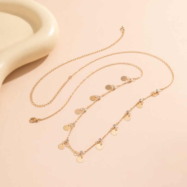 QIFEI Simple Tassel Sequin Waist Chain Body Jewelry Punk Zircon Rhinestone Waist Chain Women