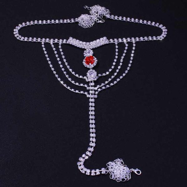 Dainty Gold Plated T Shape Body Chain Fashionable Sparkling Rhinestone and Glittering Crystal Diamond Belly Waist Accessories