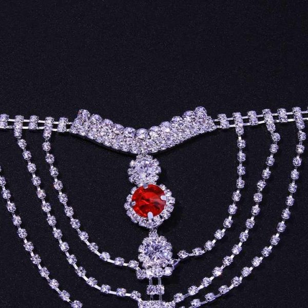 Dainty Gold Plated T Shape Body Chain Fashionable Sparkling Rhinestone and Glittering Crystal Diamond Belly Waist Accessories