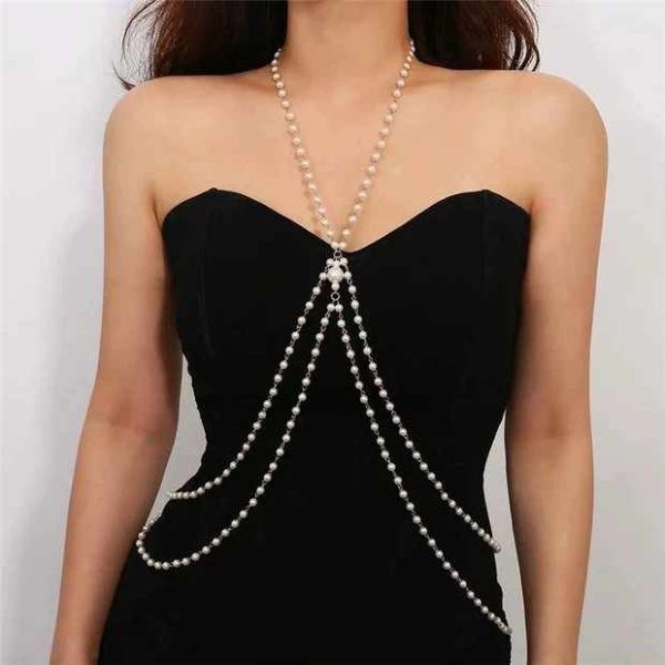 Europe United States Cross-Border Hot Sale Female Temperament Design Body Chain Pearl Multi-Layer Tassel Hand Body Chain Fashion