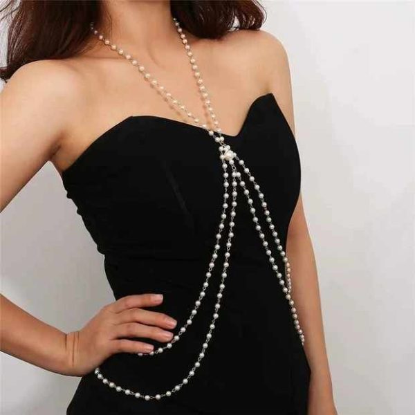 Europe United States Cross-Border Hot Sale Female Temperament Design Body Chain Pearl Multi-Layer Tassel Hand Body Chain Fashion
