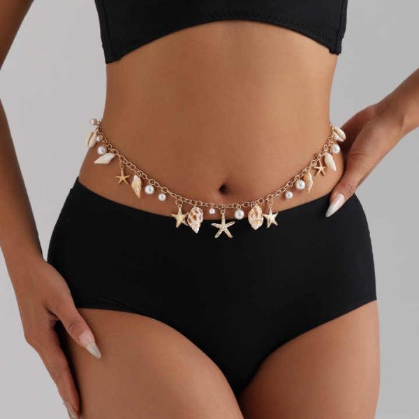 Spice Girls Diamond Waist Chain Classic Style Shell Star Charm Y2K Fashion Jewelry Body Chain Beach Belt for Summer Gift