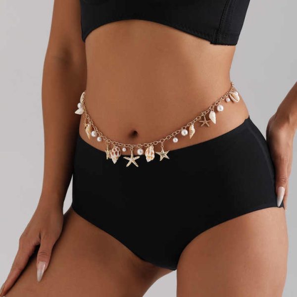 Spice Girls Diamond Waist Chain Classic Style Shell Star Charm Y2K Fashion Jewelry Body Chain Beach Belt for Summer Gift