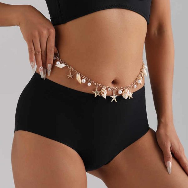 Spice Girls Diamond Waist Chain Classic Style Shell Star Charm Y2K Fashion Jewelry Body Chain Beach Belt for Summer Gift