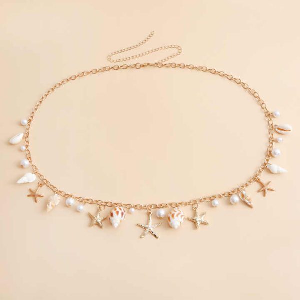 Spice Girls Diamond Waist Chain Classic Style Shell Star Charm Y2K Fashion Jewelry Body Chain Beach Belt for Summer Gift
