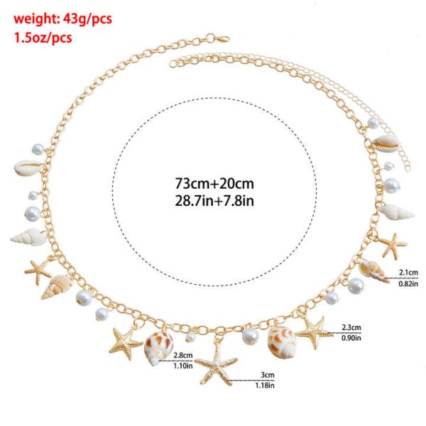 Spice Girls Diamond Waist Chain Classic Style Shell Star Charm Y2K Fashion Jewelry Body Chain Beach Belt for Summer Gift