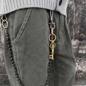 Handmade Punk Dark Skull Pendant Chain - Black Gold Retro Hip-Hop Waist Jewelry for Men and Women