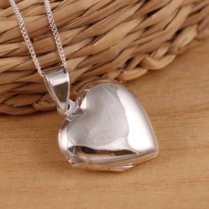 Sterling Silver Solid 925 Plain Love Heart Photo Locket Pendant Necklace Curb Chain Highly Polished Both Fashionable Body Chain